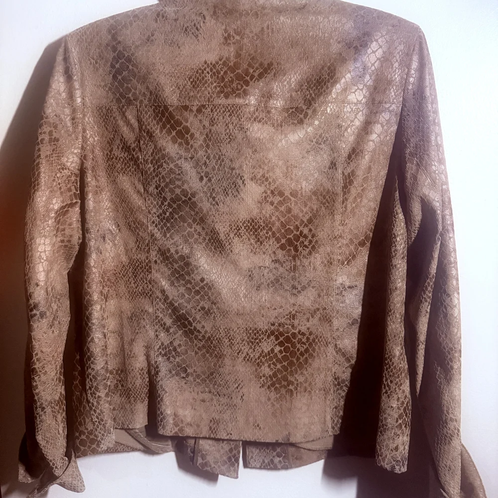 t/o Women's Tan Snake Print Leather Jacket - Picture 5 of 9
